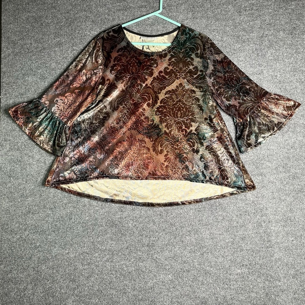 Bryn Walker Fran‎ Velvet Burnout Top Large Artistic Boho Lagenlook Moondance - Picture 2 of 11